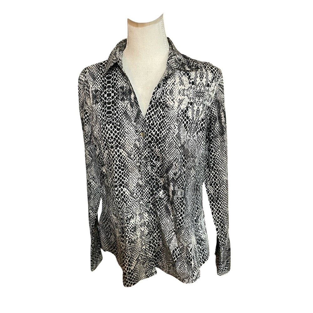 Calvin Klein Snakeskin shirt size LG black white button down long sleeve cotton - Picture 4 of 16